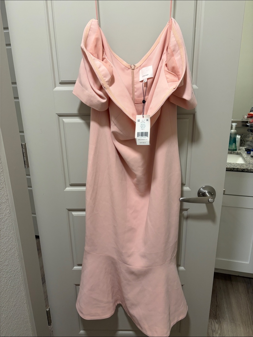 cinq a sept Blush Pink Off-Shoulder Midi Dress